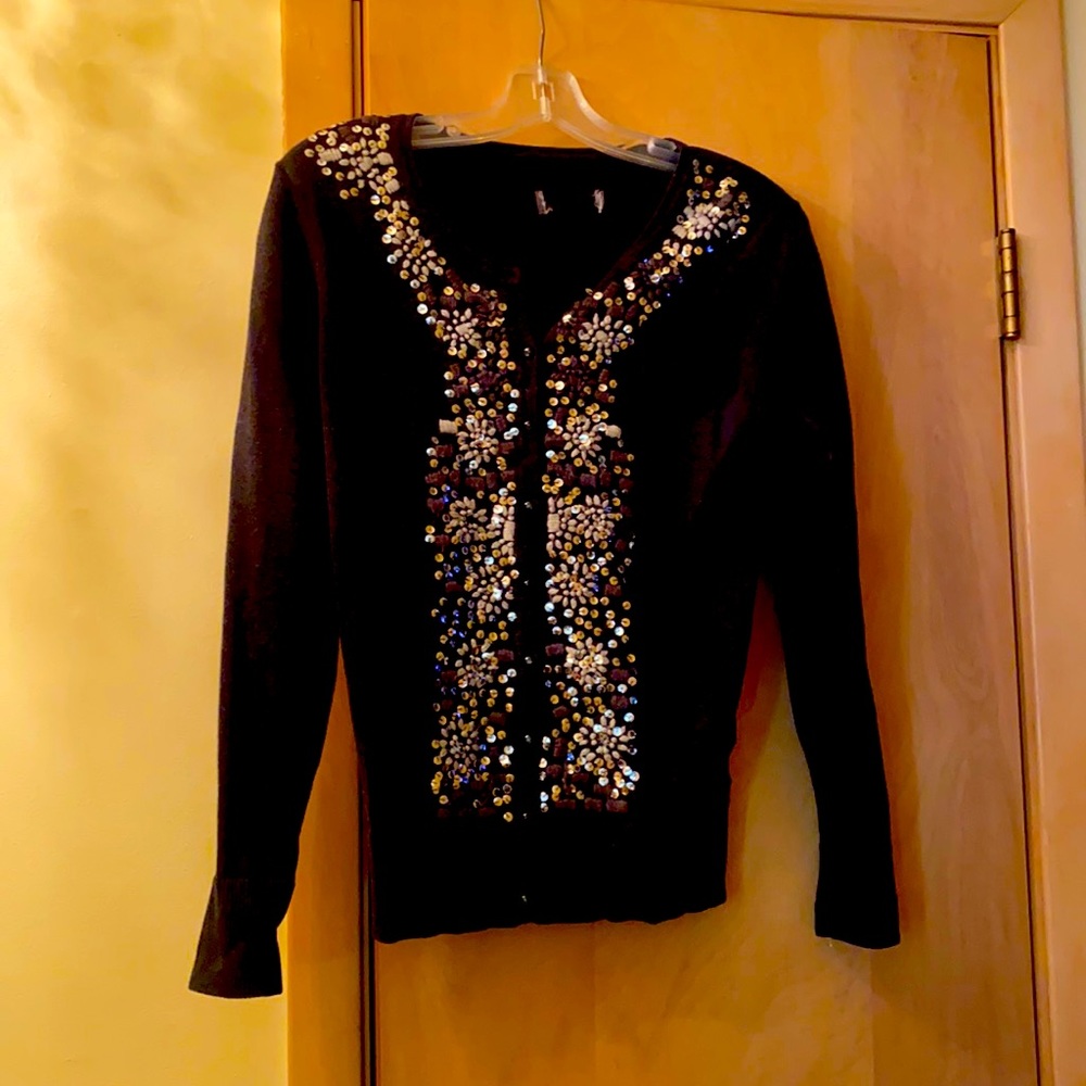 Black sweater with buttons and sequins on the front size large